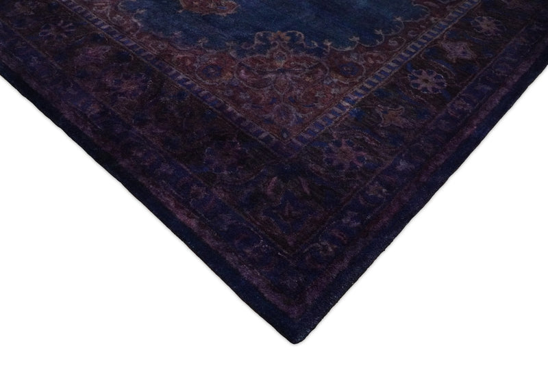 Blue and Purple Plum Overdyed Handmade Premium Custom Made Wool Area Rug