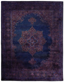 Purple Wine Wool Area Rug Hand Tufted Traditional Floral Design Aged Finish