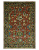 3x5, 4x6 and 10x14 Rust, Charcoal and Beige Hand Knotted Antique Serapi Wool Area Rug