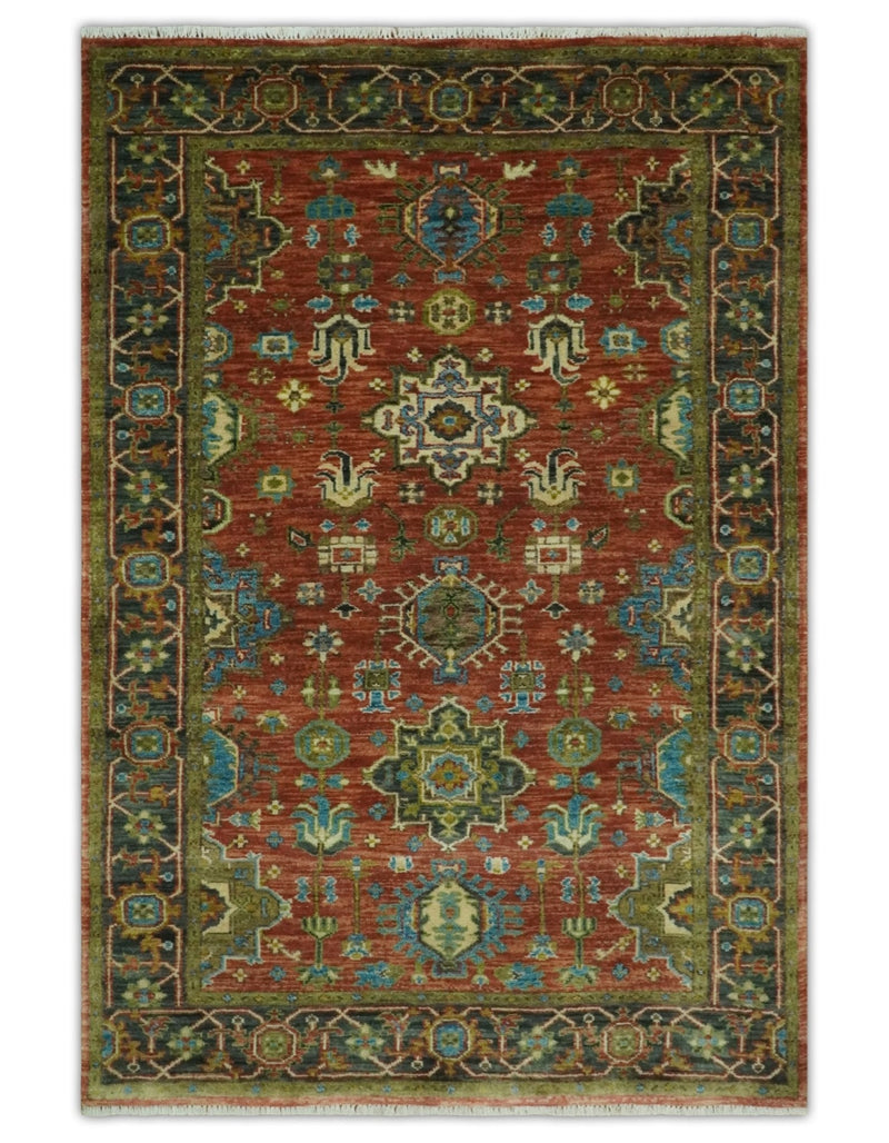 3x5, 4x6 and 10x14 Rust, Charcoal and Beige Hand Knotted Antique Serapi Wool Area Rug