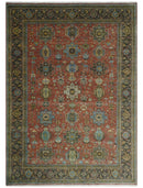 3x5, 4x6 and 10x14 Rust, Charcoal and Beige Hand Knotted Antique Serapi Wool Area Rug