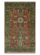 3x5, 4x6 and 10x14 Rust, Charcoal and Beige Hand Knotted Antique Serapi Wool Area Rug
