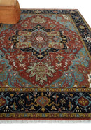 Hand Knotted Wool Area Rug Traditional Heriz Serapi Rust Blue by The Rug Decor