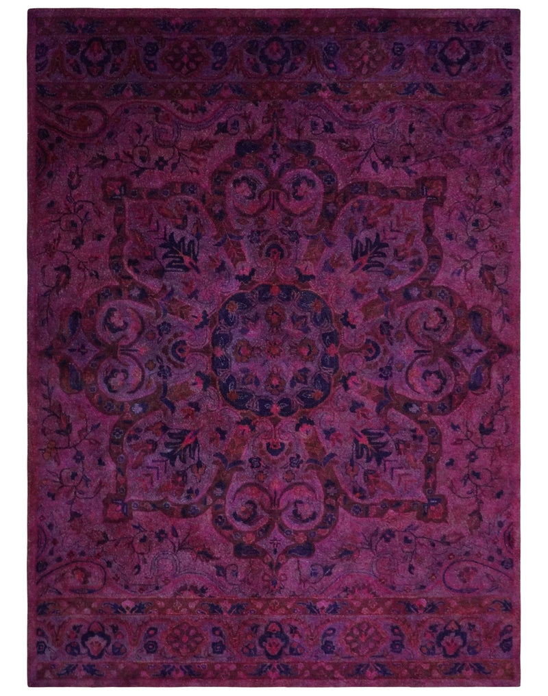 3x5, 5x8, 8x11 Pink Wine and Blue Overdyed Classic Wool Area Rug