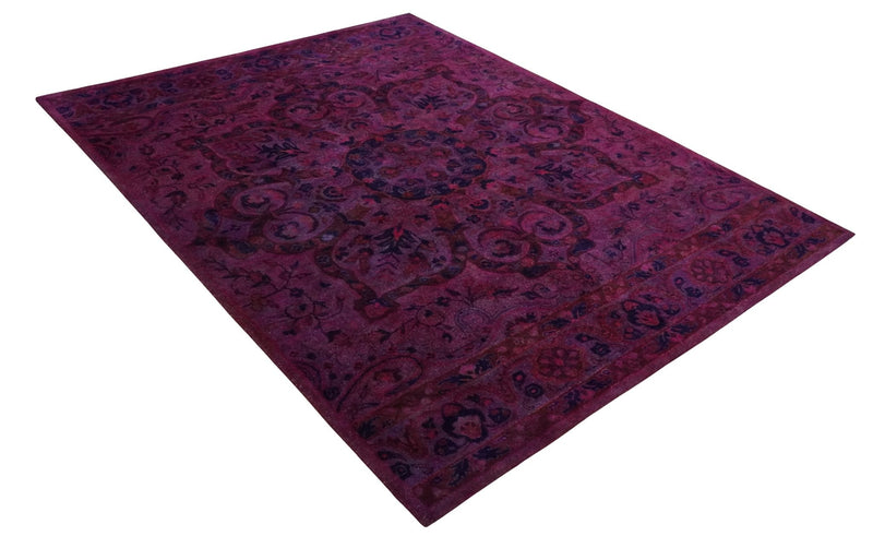 3x5, 5x8, 8x11 Pink Wine and Blue Overdyed Classic Wool Area Rug