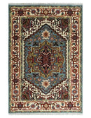 3x5 and 4x6 Mustard, Aqua and Ivory and Brown Traditional Hand knotted wool Area Rug by The Rug Decor