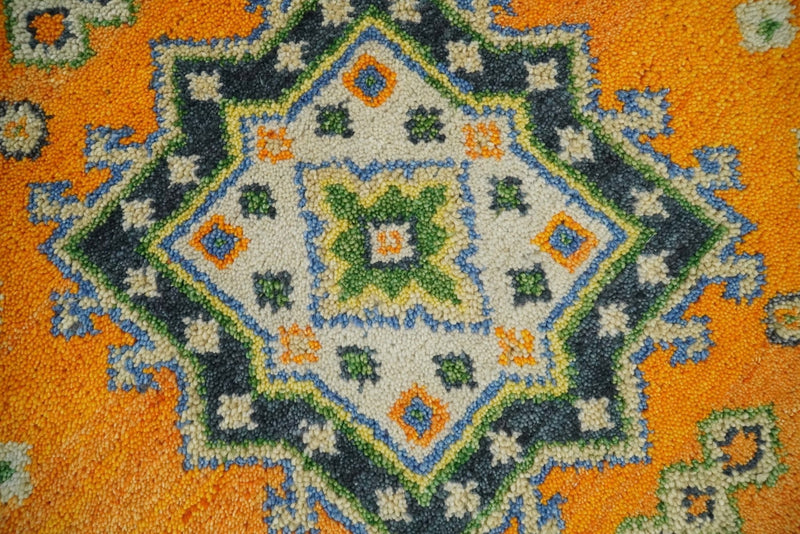 3x5 Gold and Blue Wool Hand Knotted traditional Vintage Antique Southwestern Kazak | TRDCP36735