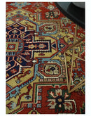 Wool Area Rug Hand Knotted Heriz Red Ivory Blue Traditional Design by The Rug Decor