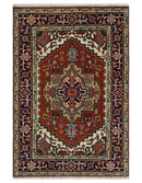 Wool Area Rug Hand Knotted Heriz Red Ivory Blue Traditional Design by The Rug Decor