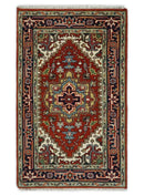 Hand Knotted Brown, Ivory and Blue Traditional Heriz Multi size Hand knotted Wool Area Rug