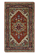 Wool Area Rug Hand Knotted Heriz Red Ivory Blue Traditional Design by The Rug Decor