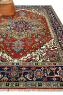 Wool Area Rug Hand Knotted Heriz Red Ivory Blue Traditional Design by The Rug Decor
