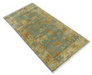 3x6 Runner Hand Knotted Blue, Beige and Rust Traditional Oushak Wool Area Rug | N338266