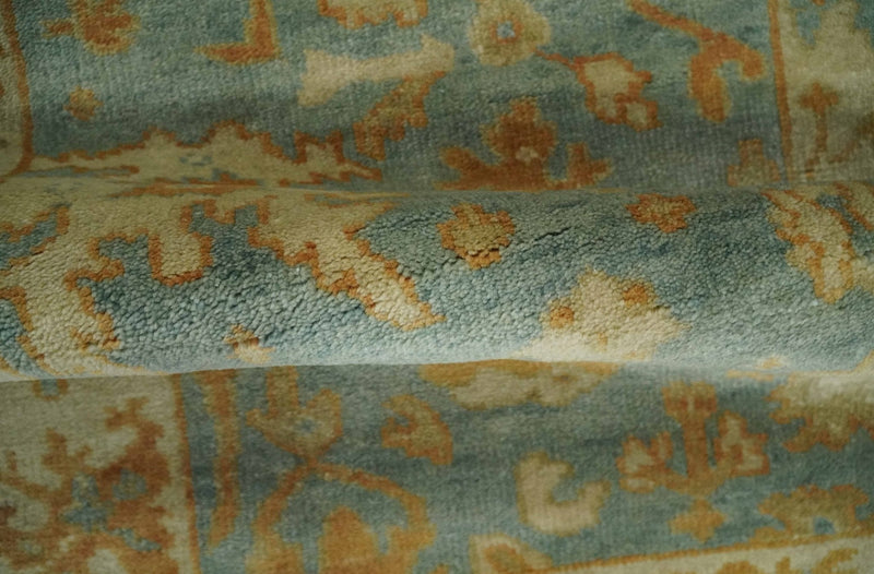 3x6 Runner Hand Knotted Blue, Beige and Rust Traditional Oushak Wool Area Rug | N338266