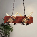 GobekUsa 4/6-Head Island Lamp: Frosted White/Amber Glass Suspended Lighting with Brown Wood Arm