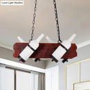 GobekUsa 4/6-Head Island Lamp: Frosted White/Amber Glass Suspended Lighting with Brown Wood Arm