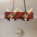 GobekUsa 4/6-Head Island Lamp: Frosted White/Amber Glass Suspended Lighting with Brown Wood Arm