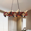 GobekUsa 4/6-Head Island Lamp: Frosted White/Amber Glass Suspended Lighting with Brown Wood Arm