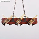GobekUsa 4/6-Head Island Lamp: Frosted White/Amber Glass Suspended Lighting with Brown Wood Arm