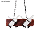 GobekUsa 4/6-Head Island Lamp: Frosted White/Amber Glass Suspended Lighting with Brown Wood Arm