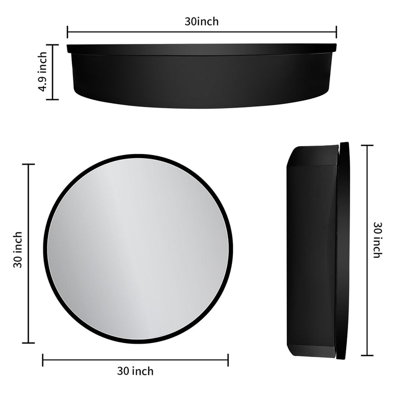4.9 in. D x 30 in. W x 4 in. H Black Metal Round Framed Bathroom Surface Mount or Recess Medicine Cabinet with Mirror