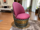 Whiskey & Wine Barrel Armchair with Hidden Safe — Memory Foam, Burgundy Berry Upholstery