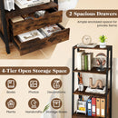 4-Tier Ladder Shelf with 2 Drawers 52.5 Inch Tall Freestanding Bookcase-Rustic Brown