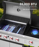 3 & 4-Burner Propane Gas Grills with Side Burners, for Outdoor Cooking, BBQ, Patio, Camping