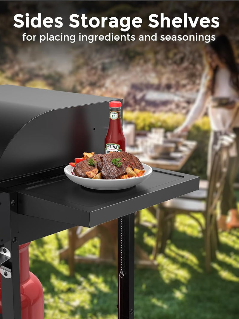 3 & 4-Burner Propane Gas Grills with Side Burners, for Outdoor Cooking, BBQ, Patio, Camping