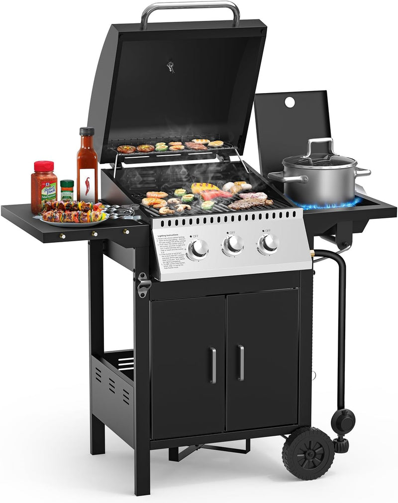 3 & 4-Burner Propane Gas Grills with Side Burners, for Outdoor Cooking, BBQ, Patio, Camping