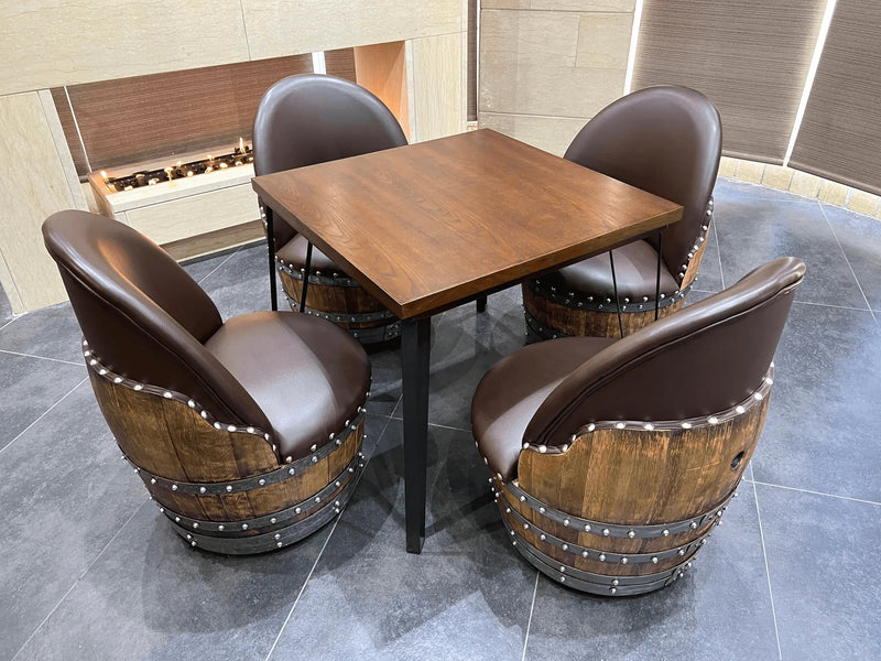 Wine Barrel Whiskey Barrel Domino & Dining Set - 4 Barrel Chairs, Game Table, Dining Table, Wine Barrel Furniture