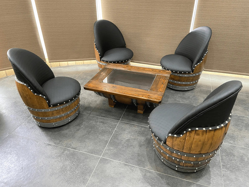 4-Chair Barrel Coffee Table Set