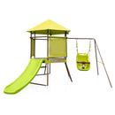 4-in-1 Swing Set with Covered Playhouse Fort and Height Adjustable Baby Seat-Green by LJGDeals
