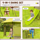 4-in-1 Swing Set with Covered Playhouse Fort and Height Adjustable Baby Seat-Green by LJGDeals