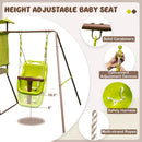 4-in-1 Swing Set with Covered Playhouse Fort and Height Adjustable Baby Seat-Green by LJGDeals