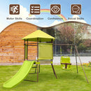 4-in-1 Swing Set with Covered Playhouse Fort and Height Adjustable Baby Seat-Green by LJGDeals