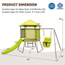 4-in-1 Swing Set with Covered Playhouse Fort and Height Adjustable Baby Seat-Green by LJGDeals
