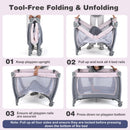 4-in-1 Convertible Portable Baby Playard Newborn Napper with Music and Toys-Gray
