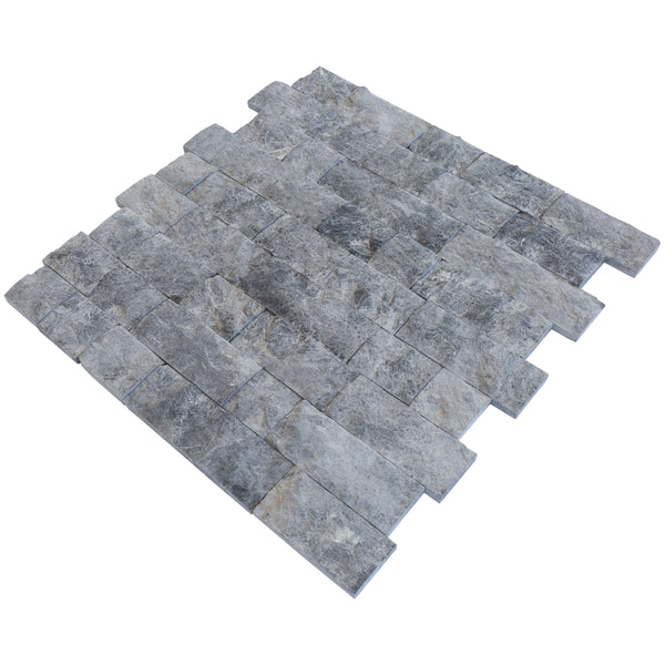 Silver Shadow Split Face Marble Wall Tile 4"x Free Length, angled view