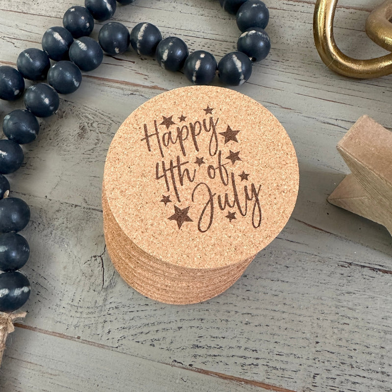 4 of July Holiday Cork Coasters, Holiday Décor, Independence Day, God Bless America, Pack of 12 Coasters