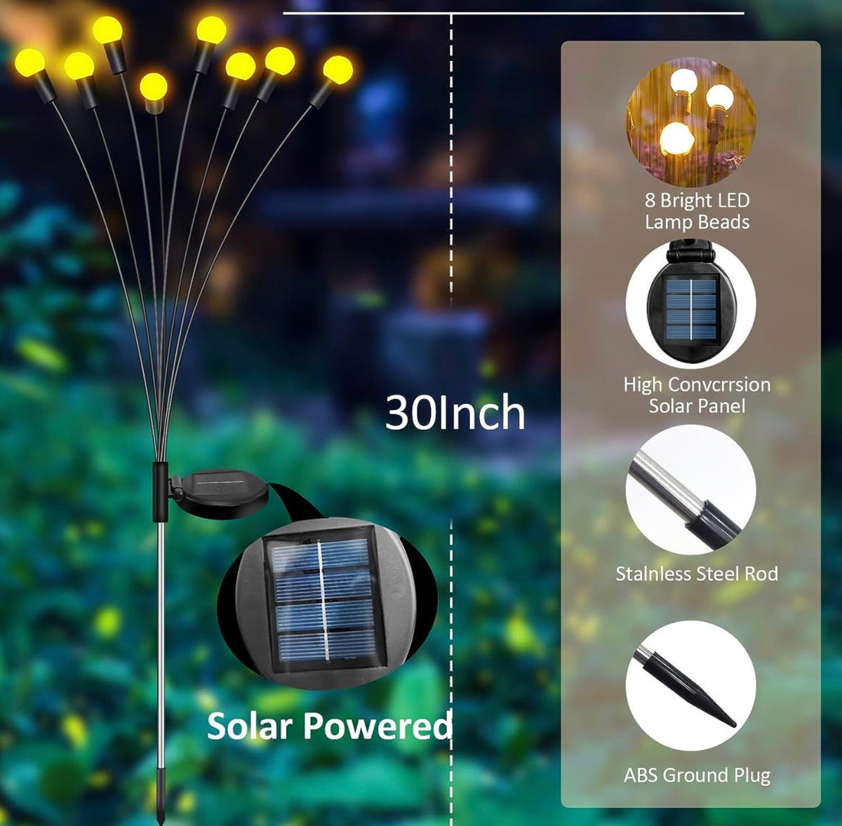 4 Pack Solar Powered Light FireFly Upgraded 8 LED, photo 4 of 7