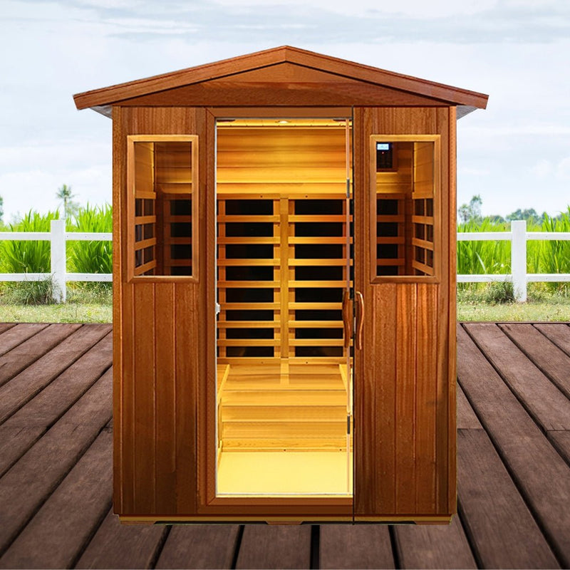 Premium 4-Person Luxury Low EMF Outdoor FAR Infrared Home Sauna With Bluetooth Audio, 2050W (SAK15372)