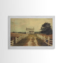 Old Photo Print Of An 1800s Farmhouse, White Picket Fences, Vintage Style Wall Art, Framed Canvas Print, Rustic Primitive Wall Art