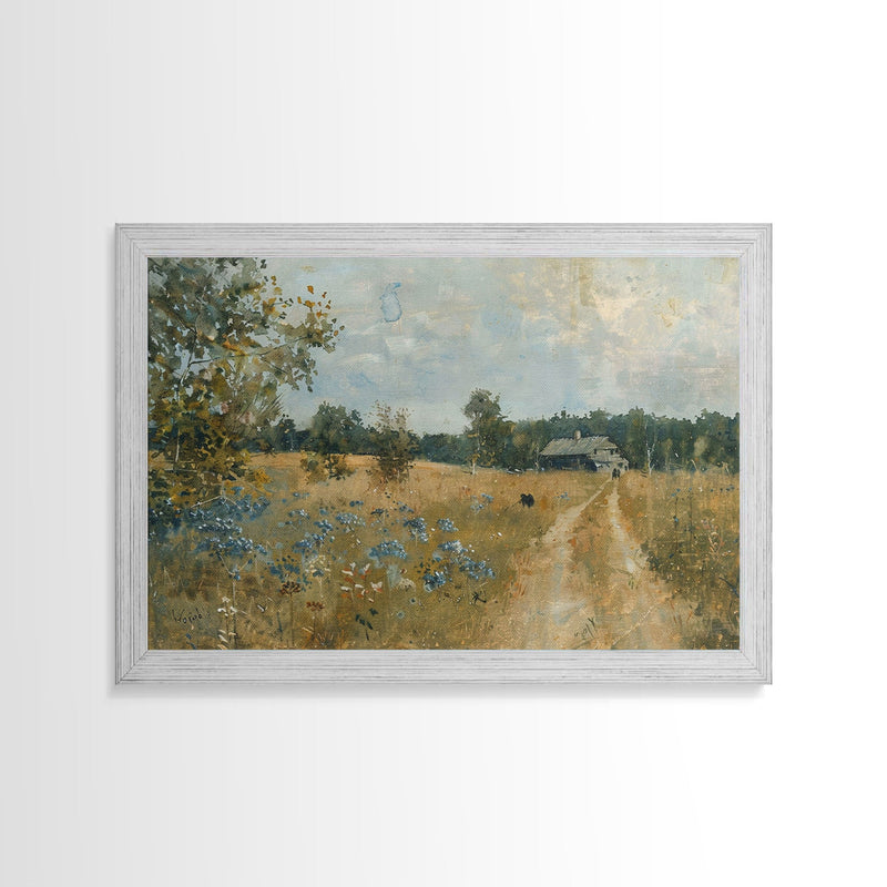 Blue Bonnets and Country Roads, Texas Art, Framed Canvas Print, Wood Frame Art, Metal Art, Metal Wall Art, Primitive Home Decor