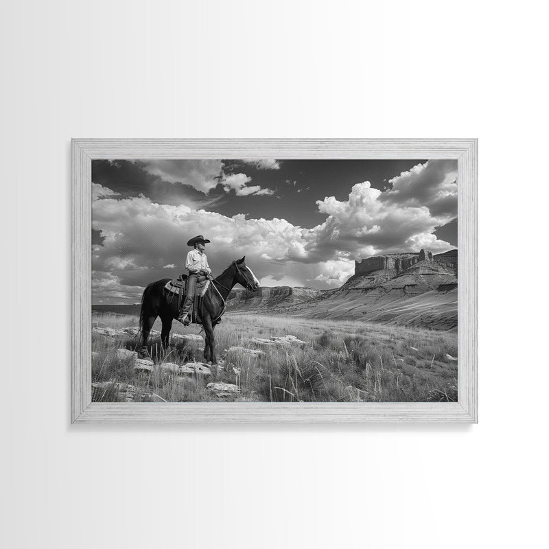 Arizona Cowboy Black and White Photography Print, Framed Canvas Print or Metal Art, Western Decor, Country Art, Living Room Art