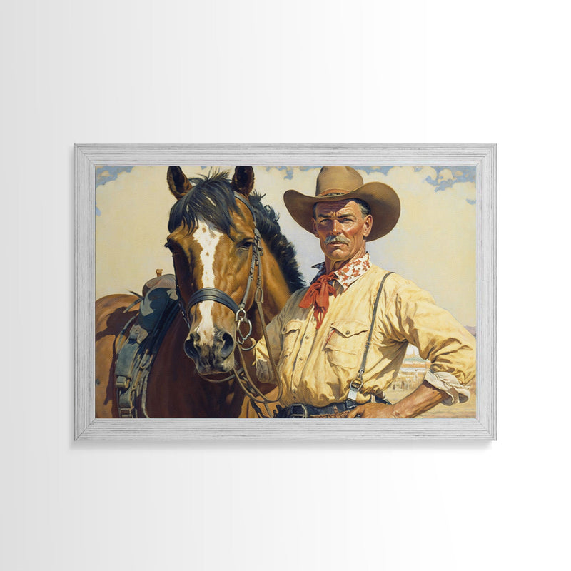 Wild West Cowboy Art, Framed Canvas Print, Cowboy Art Print, Western Art Print, Western Cowboy Gift, Retro Cowboy Decor, Western Cowboy