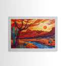 Midcentury Modern Pop Art Desert Landscape Painting Canvas Print, Framed Wall Art, Southwestern Decor, Home Decor Wall Art, Country Decor