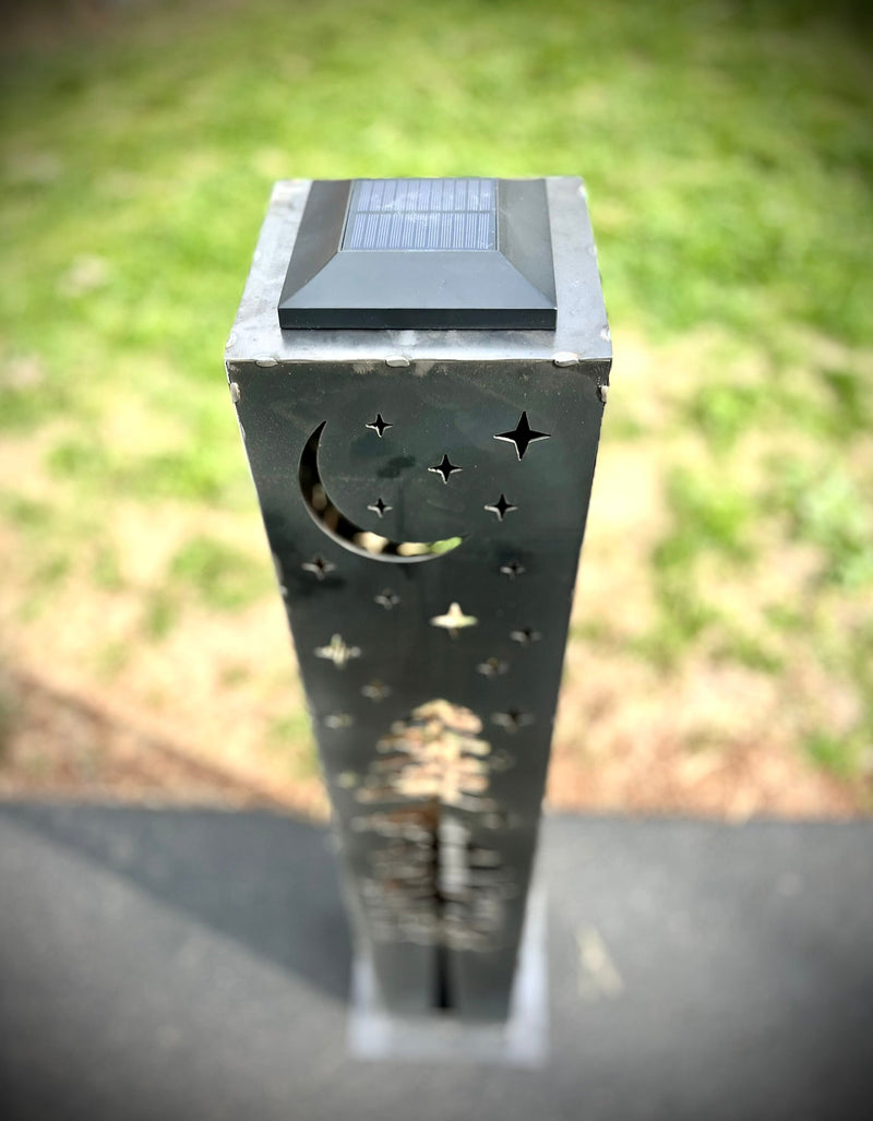 4-Sided Night Sky Pine Tree Solar Luminary Tube Light - Steel