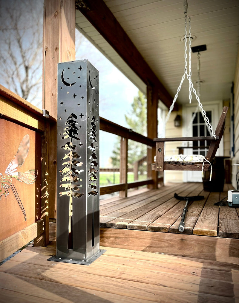 4-Sided Night Sky Pine Tree Solar Luminary Tube Light - Steel