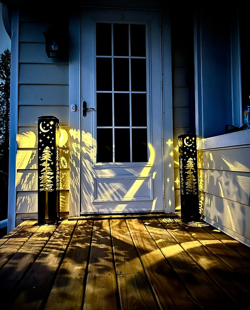 4-Sided Night Sky Pine Tree Solar Luminary Tube Light - Steel